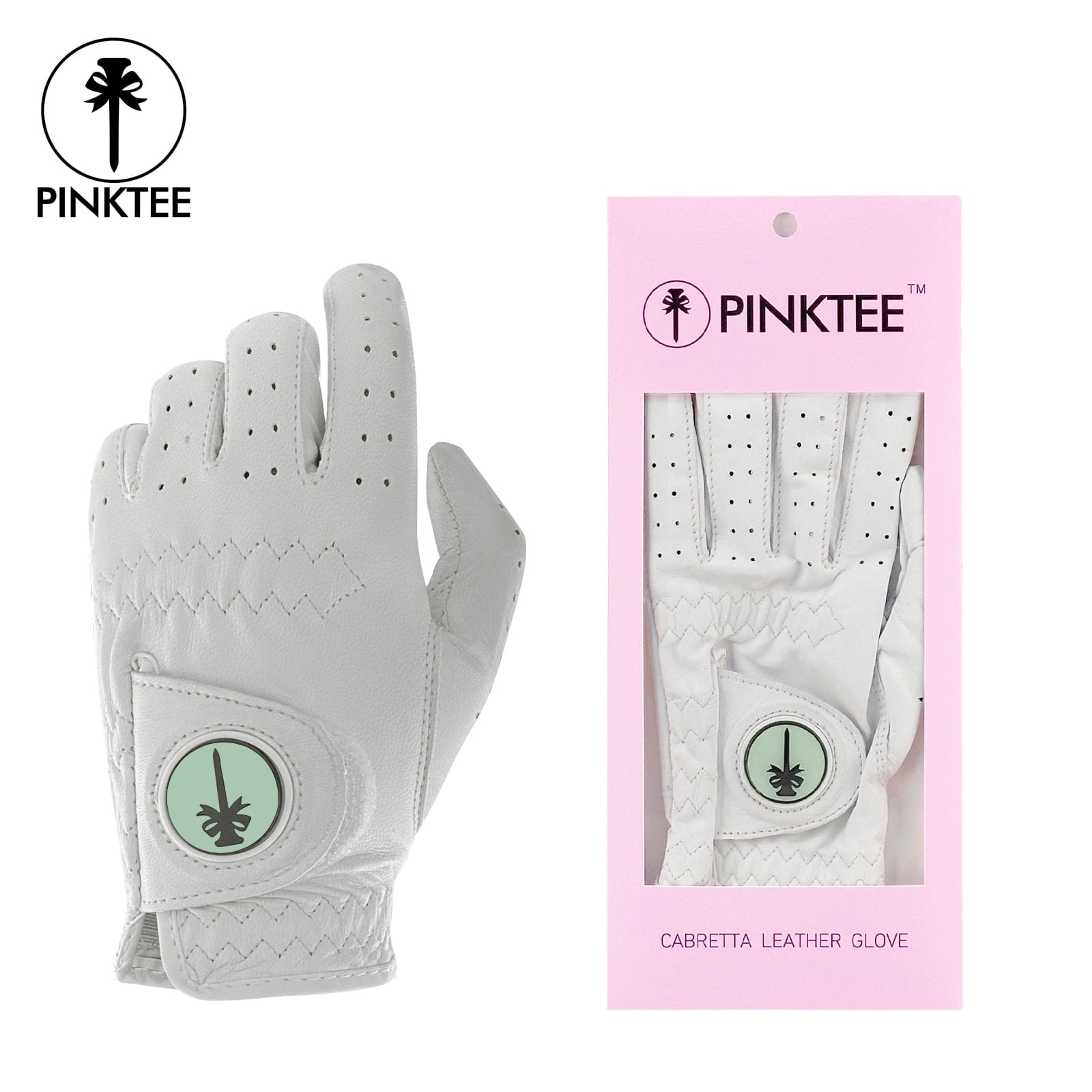 PINKTEE Women's Soft Flex Leather Golf Glove with Removable Golf Ball Marker Left Hand Size S M L XL