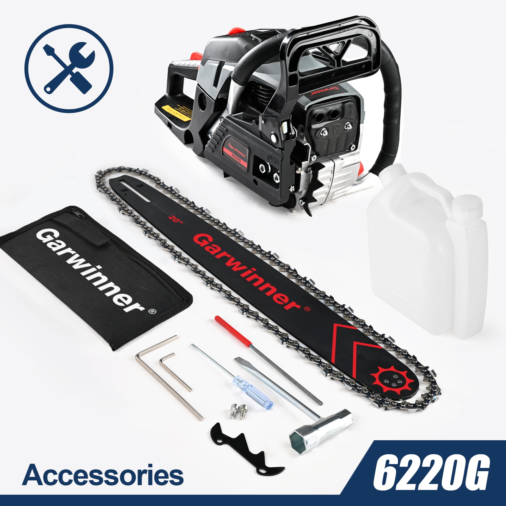 Garwinner 20 inch 62CC Gas Chainsaw 2-Stroke Gasoline Powered Chainsaw 6220G