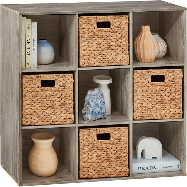 PINKYA 9-Cube Storage Organizer, 11in Shelf Opening, Bookcase, Display Shelf, Customizable w/ 3 Removable Back Panels - Greige