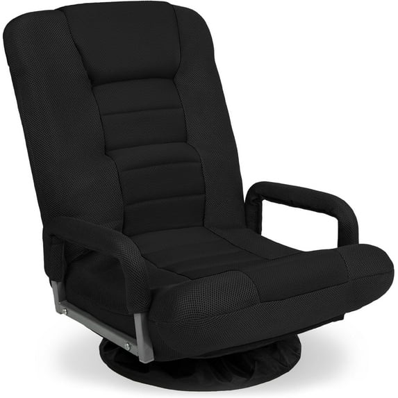 PINKYA Swivel Gaming Chair 360 Degree Multipurpose Floor Chair Rocker for TV, Reading, Playing Video Games w/Lumbar Support, Armrest Handles, Adjustable Backrest - Black/Black