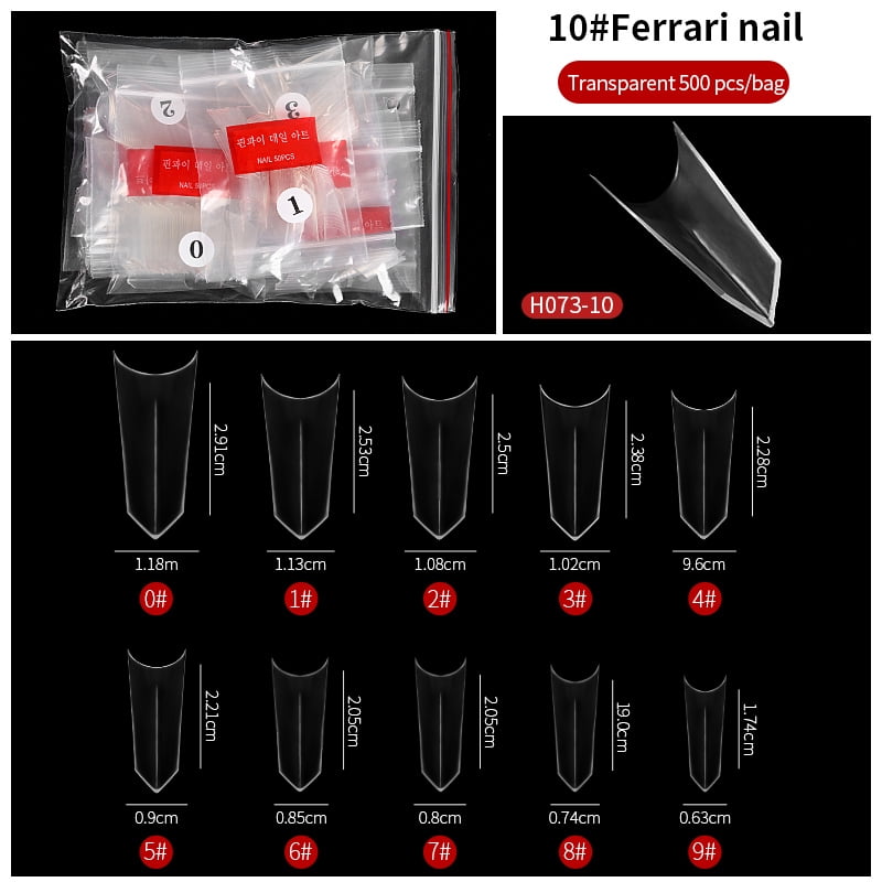 PINPAI 500 pcs Long Coffin Stiletto French Fake Nails Clear Half Full Cover Artificial False Nail Art Tips Capsule for Extension