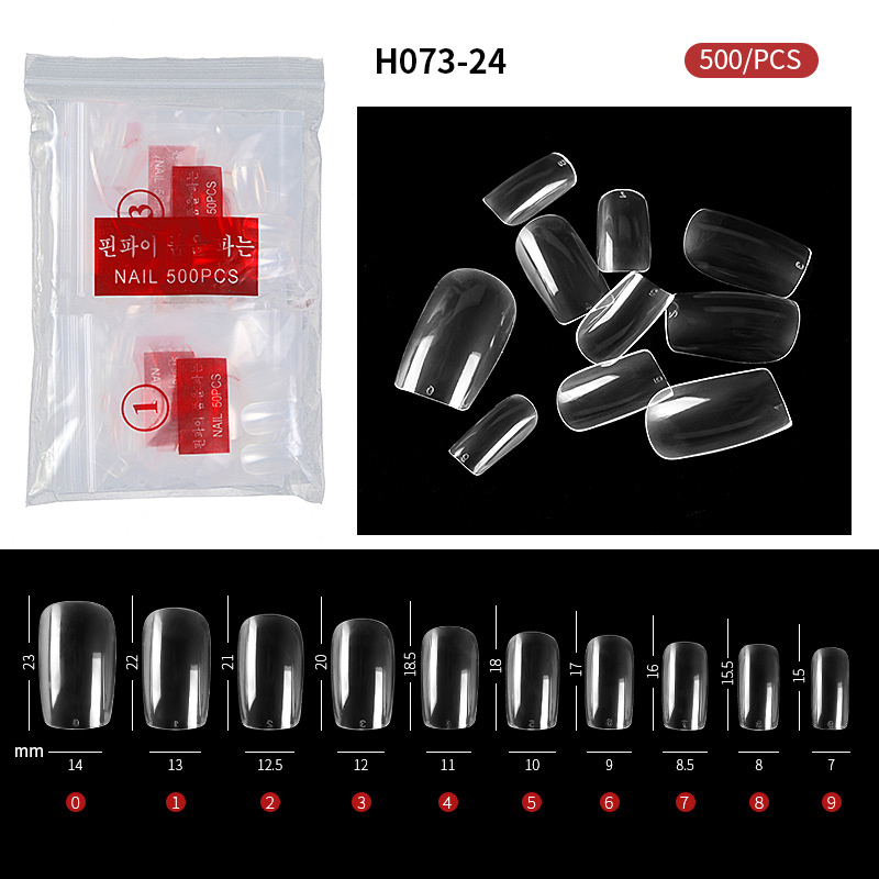 PINPAI 500 pcs Long Coffin Stiletto French Fake Nails Clear Half Full Cover Artificial False Nail Art Tips Capsule for Extension