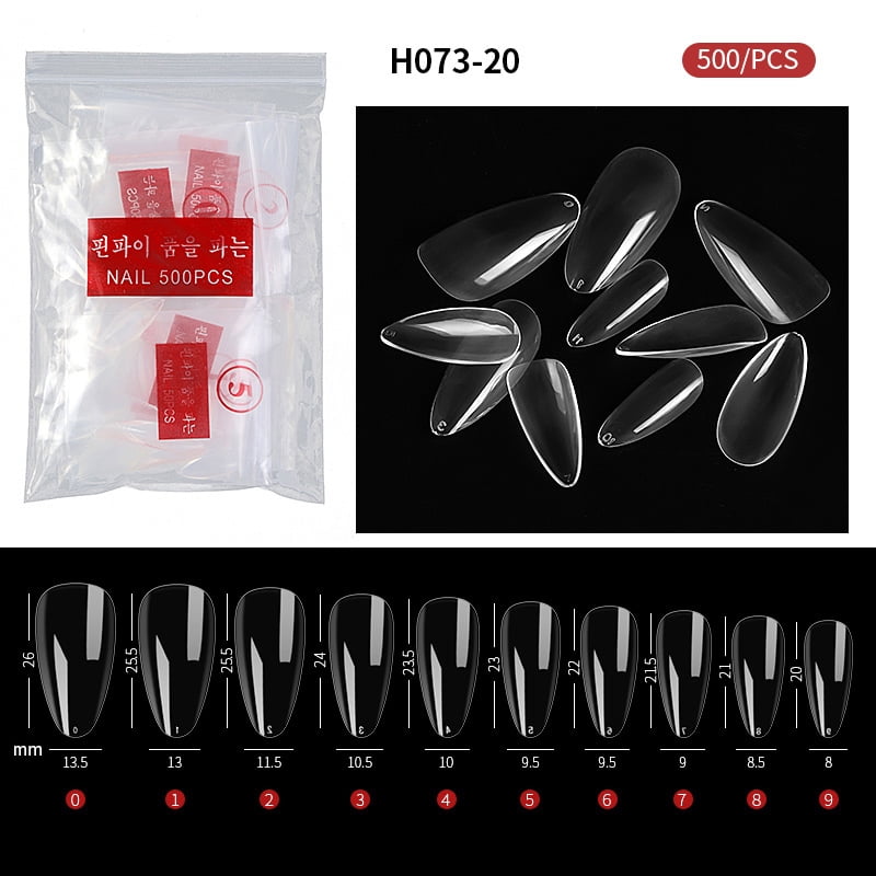 PINPAI 500 pcs Long Coffin Stiletto French Fake Nails Clear Half Full Cover Artificial False Nail Art Tips Capsule for Extension