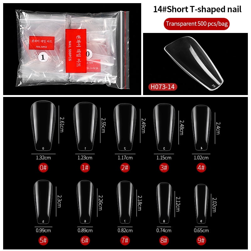 PINPAI 500 pcs Long Coffin Stiletto French Fake Nails Clear Half Full Cover Artificial False Nail Art Tips Capsule for Extension