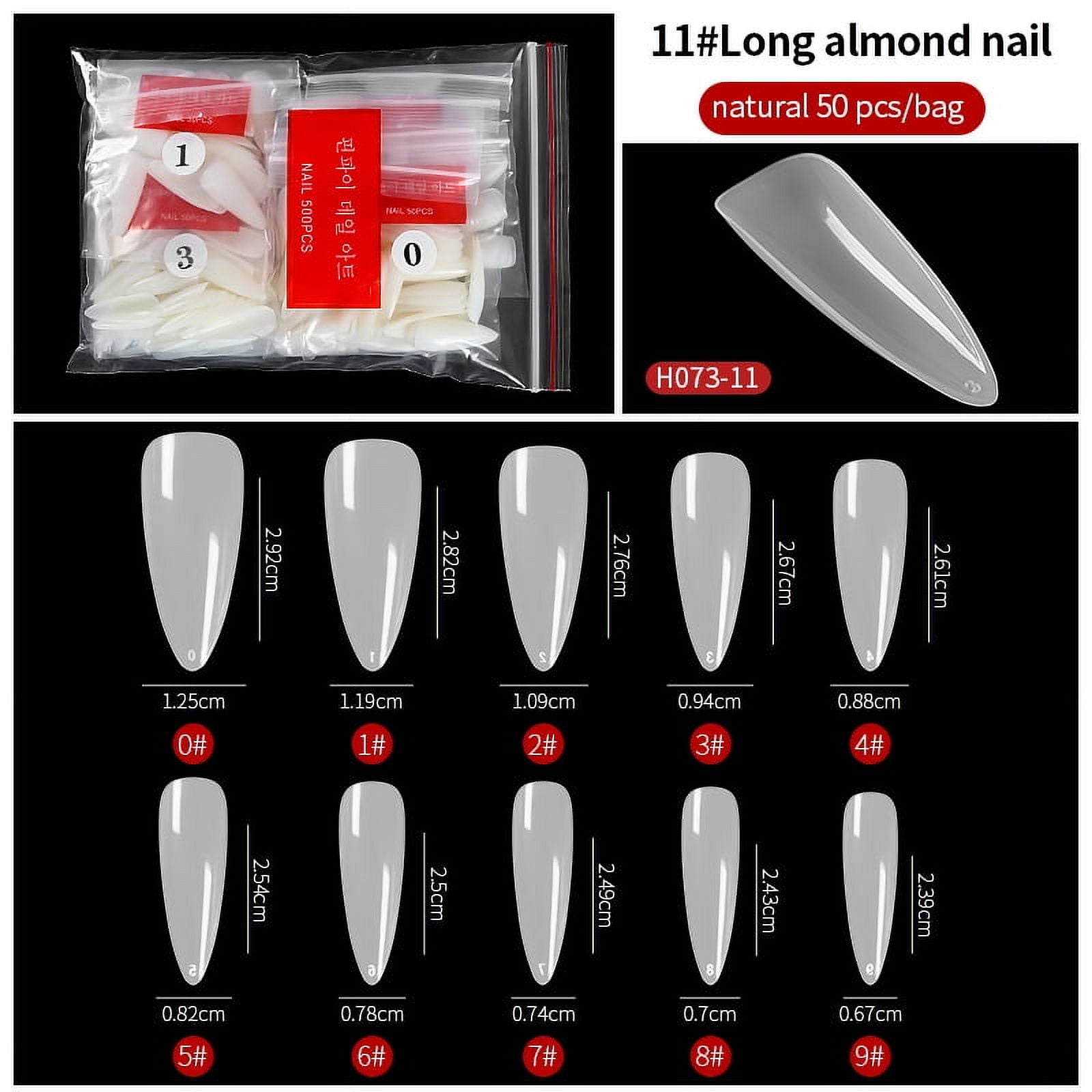PINPAI 500 pcs Long Coffin Stiletto French Fake Nails Clear Half Full Cover Artificial False Nail Art Tips Capsule for Extension