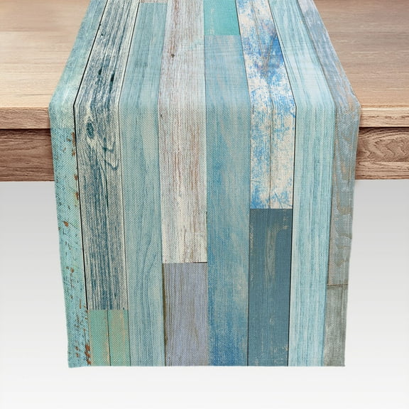 PINPAI 72" x 13" Blue Linen Rustic Farmhouse Table Runner for Wedding and Holiday Party Decor