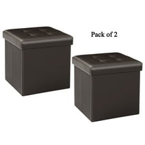 PINPLUS 12.6" Pack of 2 Brown Storage Ottoman Cube, Toy Chest Folding Footrest Stool Seat