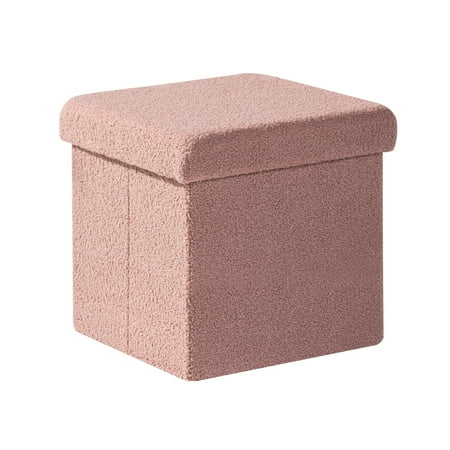 PINPLUS 12.6" Small Storage Ottoman Cube Toy Chest Box Modern Folding Footrest Stool Seat,Sherpa Fabric,Pink
