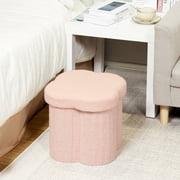 PINPLUS 12.6" Storage Ottoman,Toy Chest Box，Folding Footrest Stool Seat,Flower Shape,Sherpa Fabric,Pink
