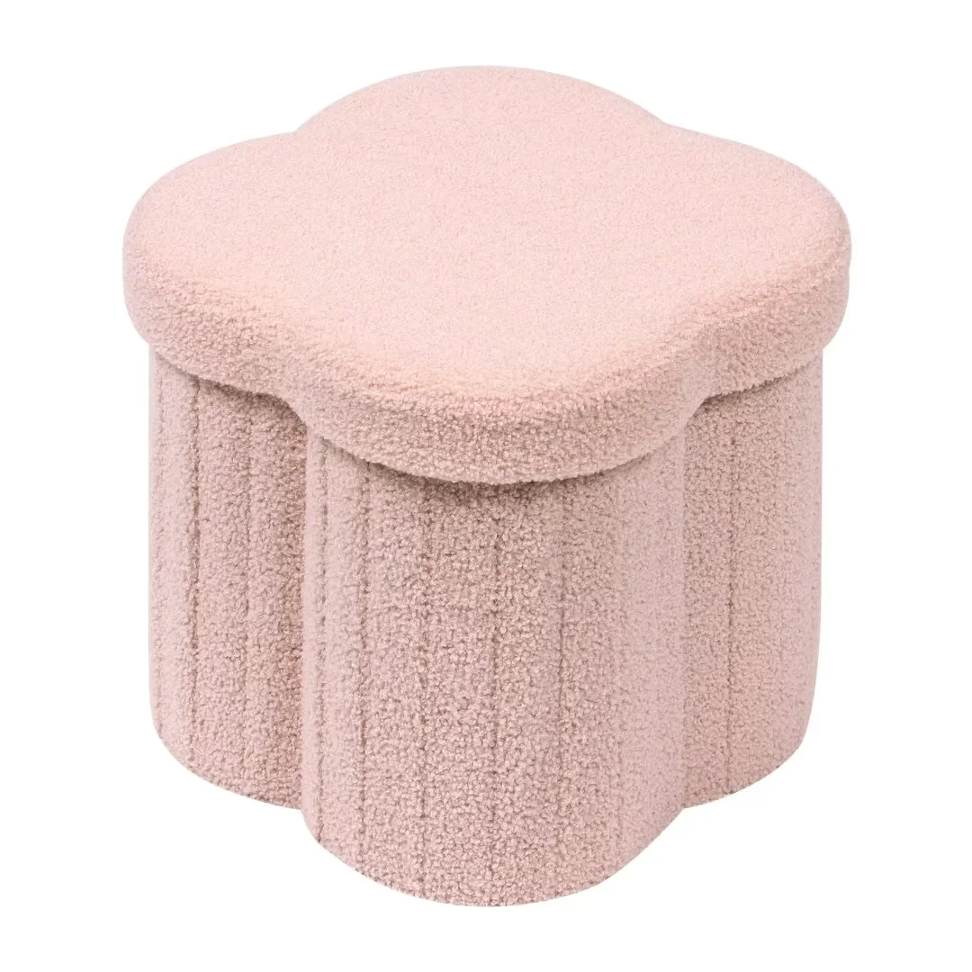 Pink Faux Teddy Fur Flower Shaped Storage Ottoman
