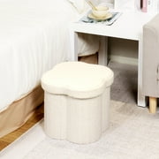 PINPLUS 12.6 Storage Ottoman,Toy Chest Box Folding Footrest Stool Seat,Flower Shape,Sherpa Fabric,White