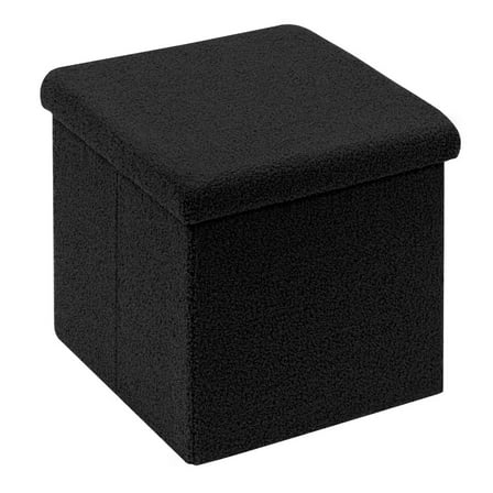 PINPLUS 15.7" Folding Ottoman with Storage for Living Room ,Foot Rest Stool Seat,Black,Sherpa Fabric