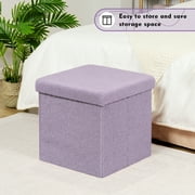 PINPLUS 15.7" Folding Storage Ottoman Cube,Foot Rest Stool Seat for Living Room,Puprle,Sherpa Fabric
