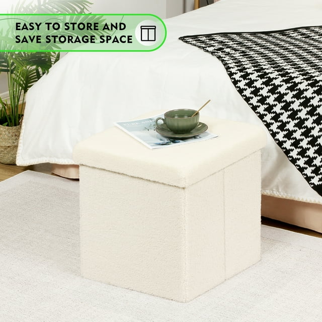 PINPLUS 15.7" Folding Storage Ottoman Cube,Foot Rest Stool Seat for