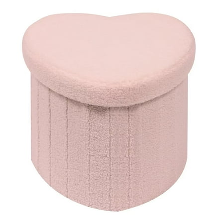 PINPLUS 15" Storage Ottoman,Toy Chest Box,Folding Footrest Stool Seat,Heart Shape,Sherpa Fabric,Pink