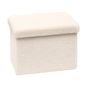 PINPLUS 16.5" Folding Storage Ottoman Cube,Foot Rest Stool Seat for Living Room,White,Sherpa Fabric