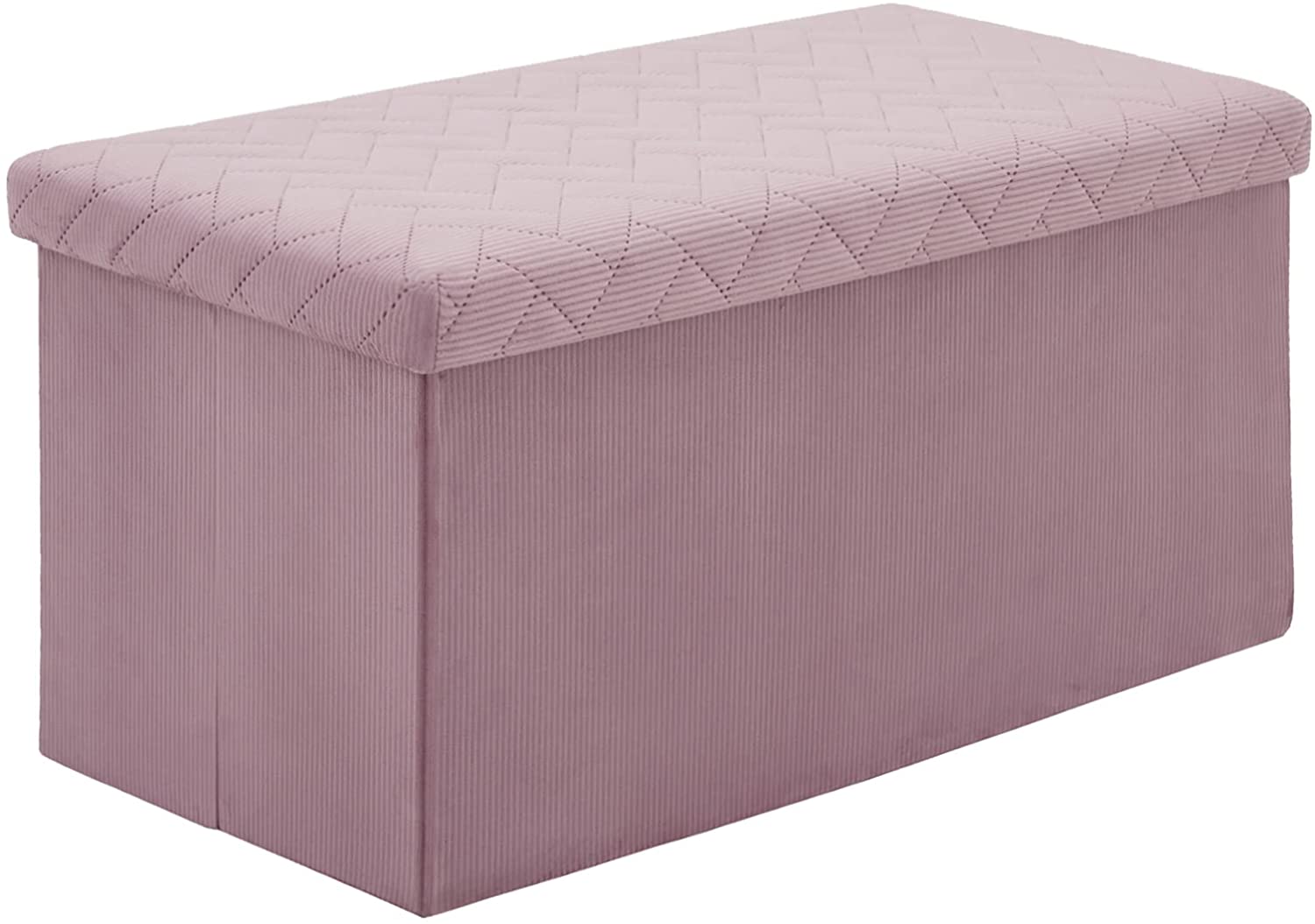 PINPLUS 30.1" Folding Pink Velvet  Storage Ottoman Bench with Lid for Living Room, Long Shoes Bench, Toys Chest Box, Foot Rest Stool Seat - image 1 of 7