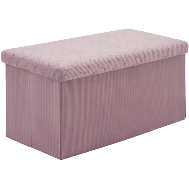 PINPLUS 30.1" Folding Pink Velvet  Storage Ottoman Bench with Lid for Living Room, Long Shoes Bench, Toys Chest Box, Foot Rest Stool Seat