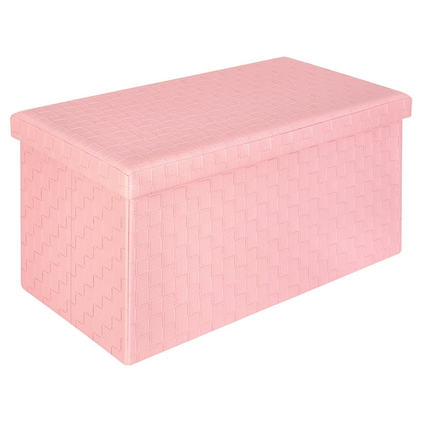 PINPLUS 30" Folding Storage Ottoman Bench, Faux Leather Footstool for