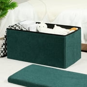 PINPLUS 31.5" Folding Ottoman Storage Bench,Foot Rest Stool Seat for Living Room,Green,Sherpa Fabric