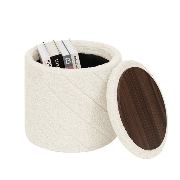 PINPLUS Small Storage Ottoman with Tray Collapsible Foot Rest Stool Seat for Living Room White,Sherpa Fabric