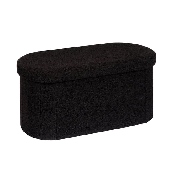 PINPLUS Storage Ottoman Bench Tufted Oval Ottoman Bench Foot Rest Velvet Bench with Storage 30" Black
