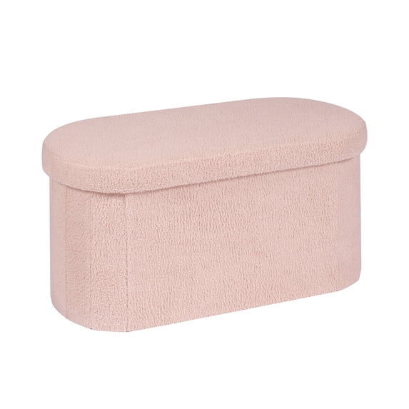 PINPLUS Storage Ottoman Bench Tufted Oval Ottoman Bench Foot Rest Velvet Bench with Storage 30" Pink