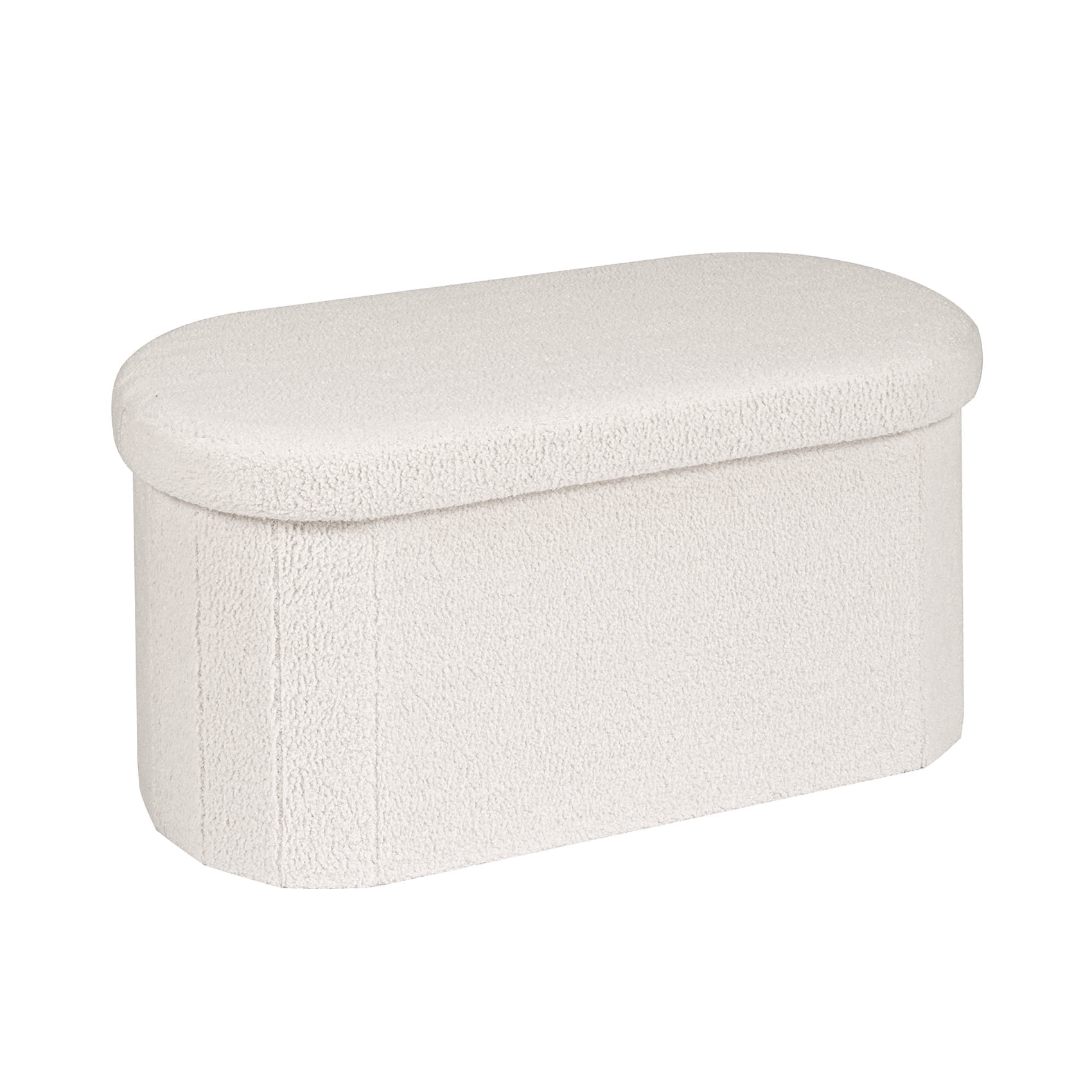 PINPLUS Storage Ottoman Bench Tufted Oval Ottoman Bench Foot Rest Velvet Bench with Storage 30" White
