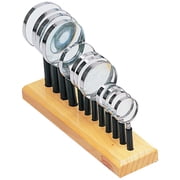 PINPOINT 12Pc Glass Magnifier Set | Three Sizes 1.5 3.8 cm | 2 5.1 cm | 3 7.6 cm | Wooden Display Rack | Polished Metal Rims