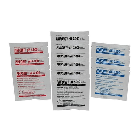 PINPOINT High-Precision pH Calibration Fluids Kit (pH Buffer Solution), 12 Piece Set - pH 4.000, 7.000,