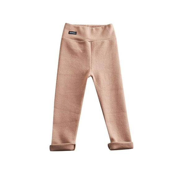 PINQI 1-6 Years Baby Active Leggings Toddler Kids Girls Cotton Lined Warm Leggings Stretchy Thick Tights Pants Elastic Waist Trousers(B-Brown,18-24 Months)