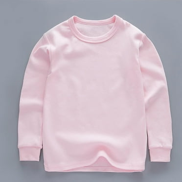 PINQI 2-10 Years Baby Xmas Tops Boys and Girls' Classic Fit Crewneck T Shirt Cotton Soft Multi Pack Long Sleeve Basic Toddlers Kids(B-Pink,3-4 Years)