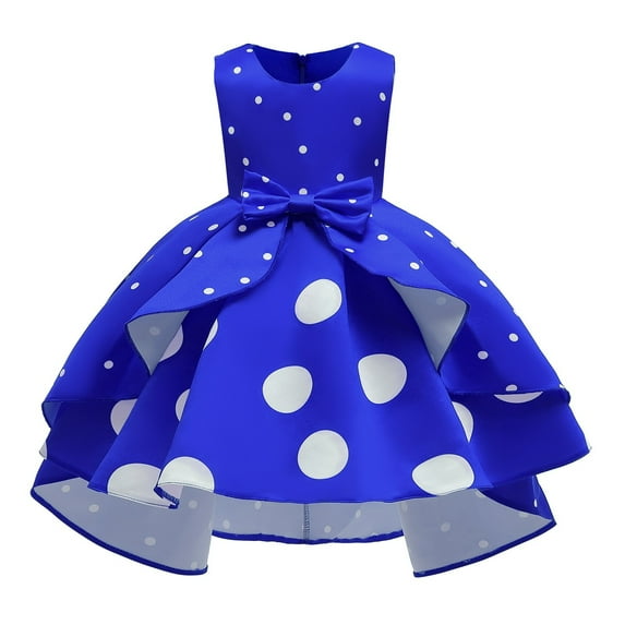 PINQI 2-10 Years Kids Girl's Sleeveless Polka Dots Mini Tutu Ears Outfits Fancy Dress Up Birthday Party Formal Pageant Princess Prom Gown(Blue,9-10 Years)