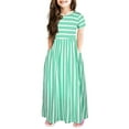 thumbnail image 1 of PINQI 2-12 Years Kids Girls Short Sleeve Stripe Print Dress Summer Casual Loose Dresses Cute Holiday Long Maxi Dress with Pockets (A-Green,2-3 Years), 1 of 2