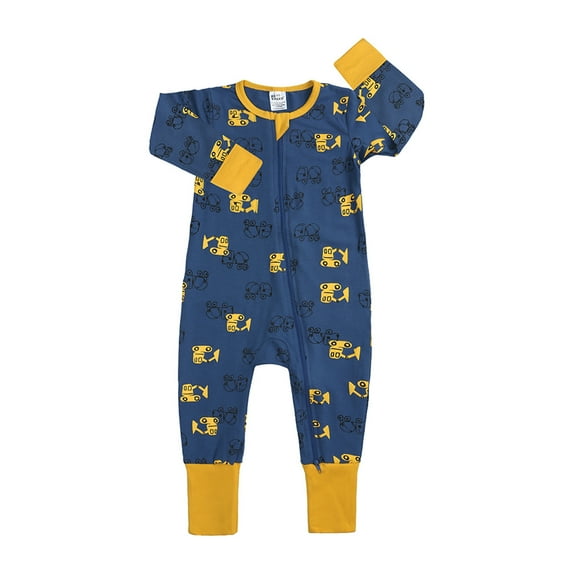 PINQI 2025 Outfits for Baby Boys Girls Fashion Zipper Sleep Play Pajamas Romper Jumpsuit Print Clothing Cotton Romper Zip Front Outfits(Blue-a,6-9 Months)