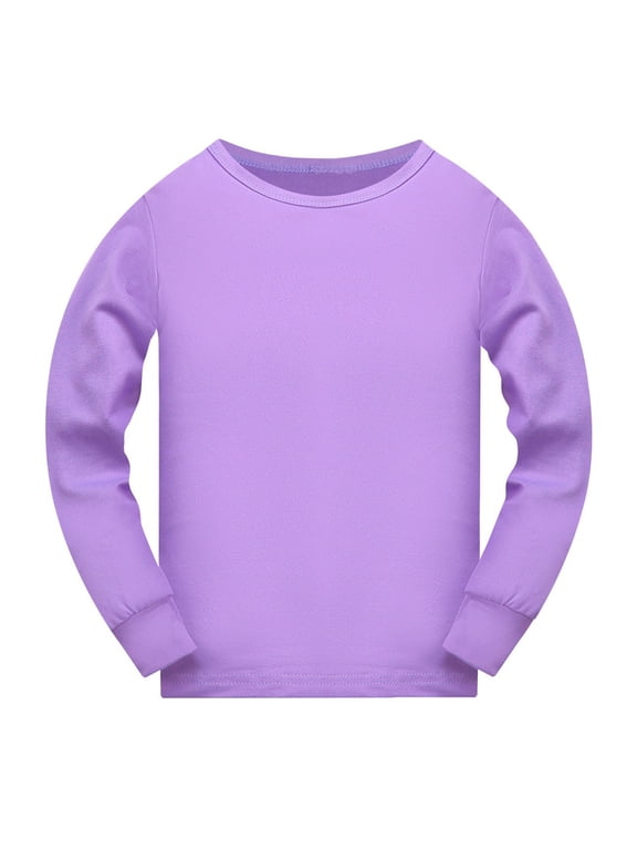 3-14 Years Girls Boys Undershirt Long Sleeve Crewneck Tee T-Shirt Toddler Cotton Basic Warm Tops Shirts Solid Color Tee Pajamas Tops(Purple,4-5 Years)