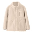 thumbnail image 1 of PINQI 3-16 Years Kids Outdoor Jacket Girl Fashion Korean Stand Collar Warm Cotton Thick Coat Outwear Thickened Coat with Pocket(Beige,15-16 Years), 1 of 4