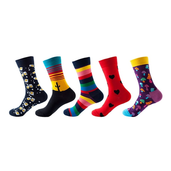 PINQI 5 Pairs Women Socks Print Socks Gifts Cotton Long Socks for Women Novelty Cute Socks Non Slip Socks for Women's Home Socks Walking Socks for Women's Fashion Socks(A,One Size)