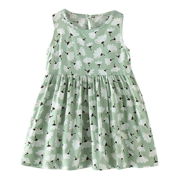 PINQI A Line Toddler Girls Dresses Summer Little Girls Sleeveless Sundress Floral Prints Ruffles Dress Casual Dress for 0 to 5 Years