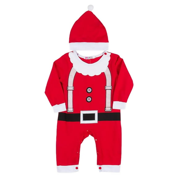 PINQI Autumn Toddler Clothes Set 2Pcs Baby Boy Girl Christmas Clothes Santa Outfits Xmas Long Sleeves Romper Bodysuits with Hat 12-18 Months(Red,12-18 Months)