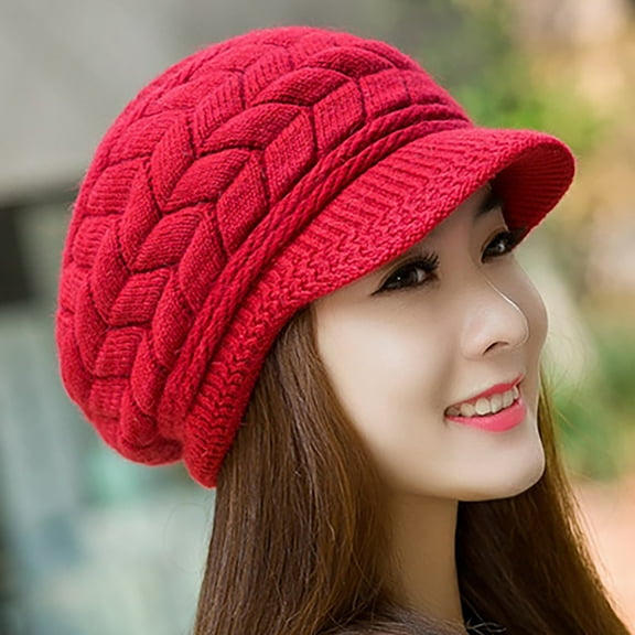 PINQI Autumn & Winter Knit Visor Hat Clearance Cozy Woolen Beret Beanie with Plush Inner (Soft Stretchable Design for Comfort 2.4" Sun-Blocking Brim Ideal for Cold Outdoor Activities) Women’s