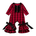 thumbnail image 1 of PINQI Baby 2024 Bodysuit Baby Bodysuit For Toddler Cute Girls Ruffle Romper Red Plaid Long Sleeve Bow Flared Pants Jumpsuit, 1 of 9