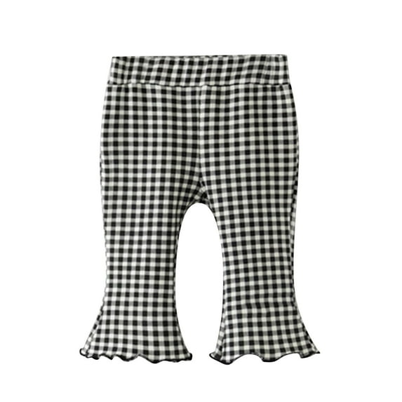PINQI Baby Active Leggings Children Kids Toddler Baby Girls Ribbed Solid Ribbed Plaid Ruffled Pants Trousers Leggings for 0 to 5 Years