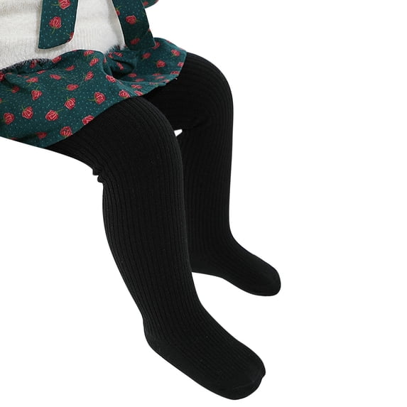 PINQI Baby Active Joggers Toddler Kids Girls Cotton Solid Warm Knit Leggings Pantyhose Stretchy Basic Pants Socks Pantihose for Winter Stocking(Black,2-4 Years)