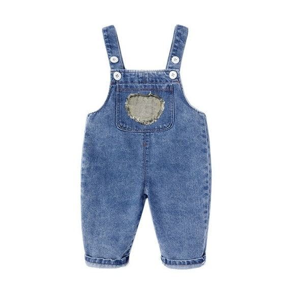 PINQI Baby Boys Girls Denim Overalls Kids Washed Distressed Suspender Jeans Toddler Summer Casual Jumpsuits with Pocket