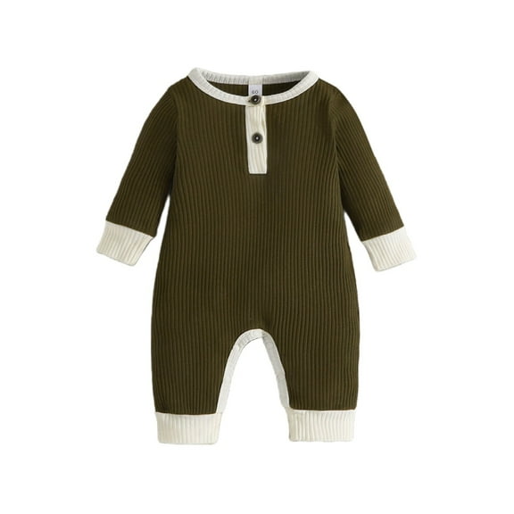 PINQI Baby Boys Girls Soft and Comfy Romper Jumpsuit Solid Color Long Sleeve Thick Bodysuit Warm Spring Fall Outfit Clothes(B-GN2,9-12 Months)