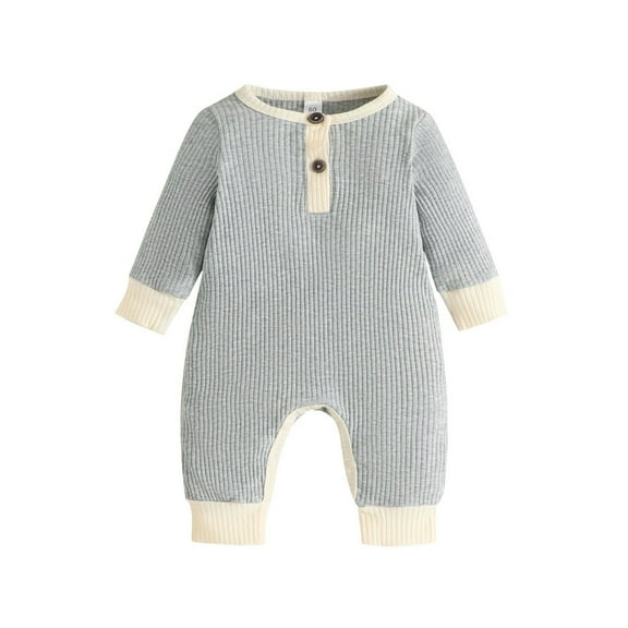 PINQI Baby Boys Girls Soft and Comfy Romper Jumpsuit Solid Color Long Sleeve Thick Bodysuit Warm Spring Fall Outfit Clothes(B-Grey,3-6 Months)