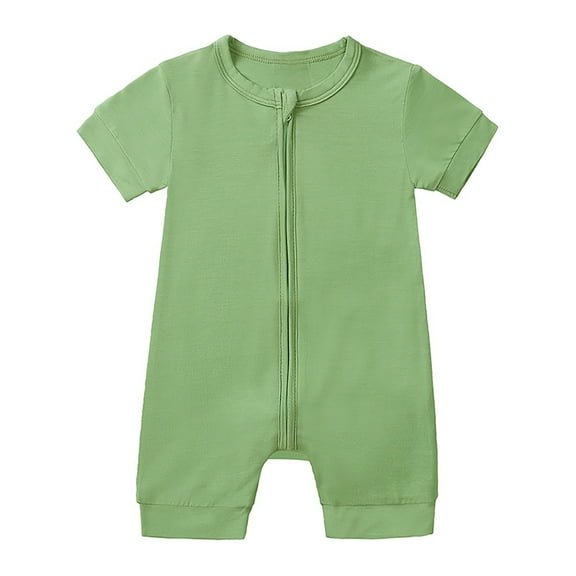 PINQI Baby Boys Girls Solid Color Short Sleeve Romper Zipper Plants Soft and Comfortable Bodysuit Summer Shorts Jumpsuit Outfits(1-Green,18-24 Months)