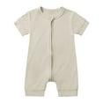 thumbnail image 1 of PINQI Baby Boys Girls Solid Color Short Sleeve Romper Zipper Plants Soft and Comfortable Bodysuit Summer Shorts Jumpsuit Outfits(1-Grey,3-6 Months), 1 of 4