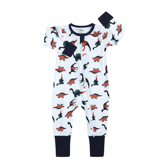 PINQI Baby Clothing Boys Girls Sleep Play Pajamas Romper Jumpsuit Printed Clothing Cotton Romper Zip Front Outfits for 0 to 3 Years